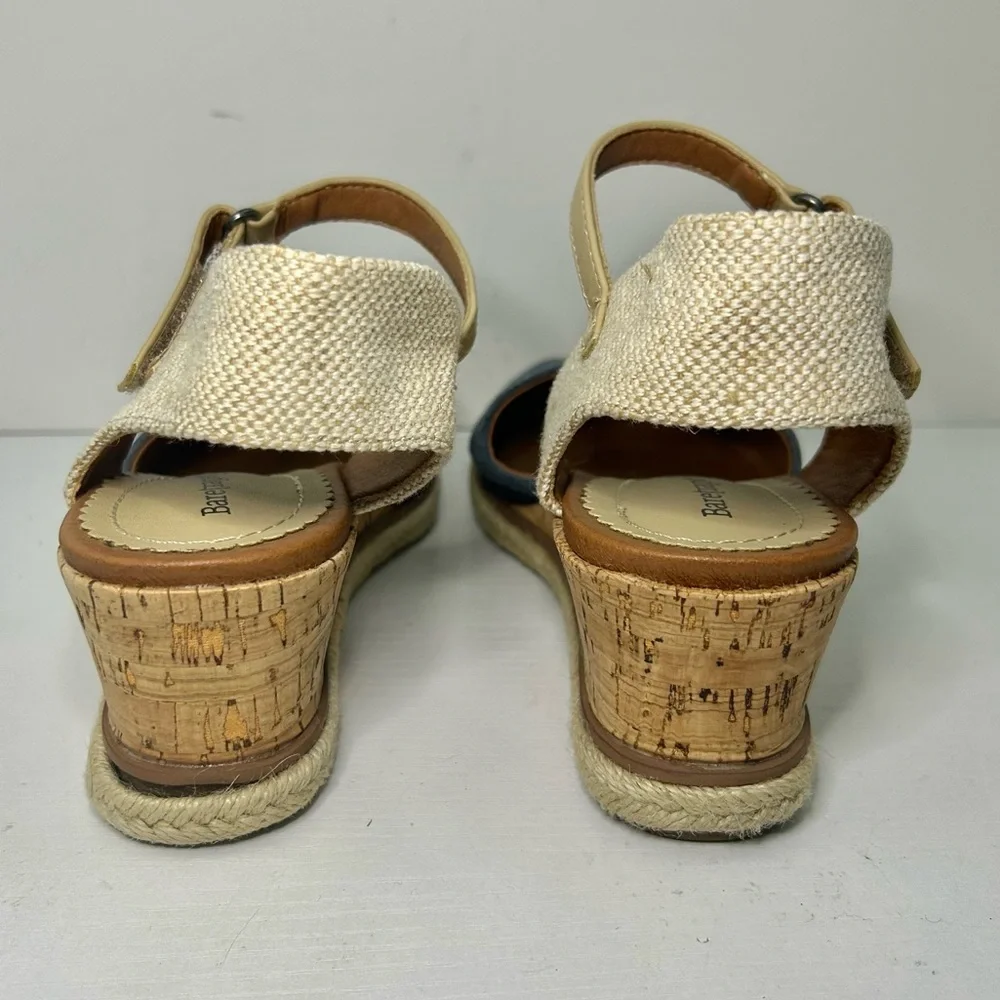 BareTraps Ocean Blue & Tan Espadrille Wedge Easy Sandals Size 7